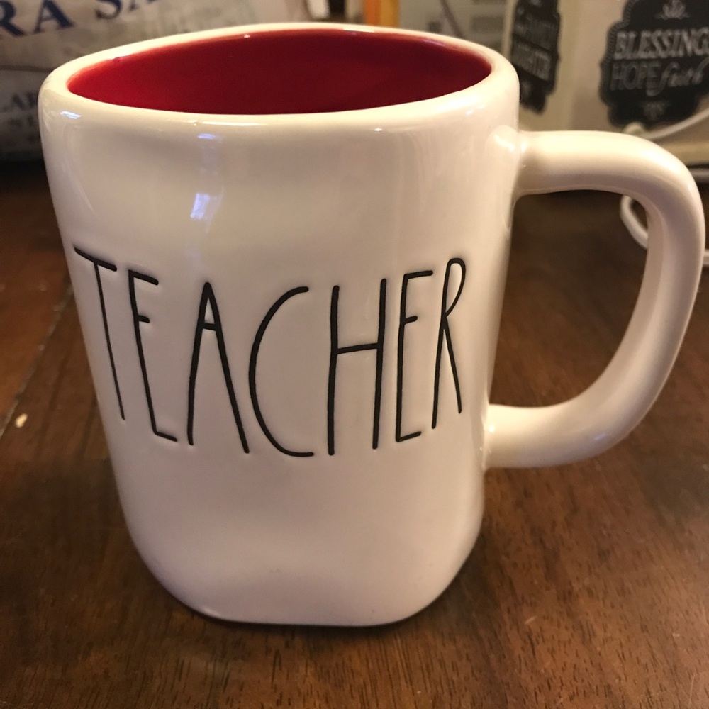 Rae Dunn TEACHER Coffee Mug with Red Inside